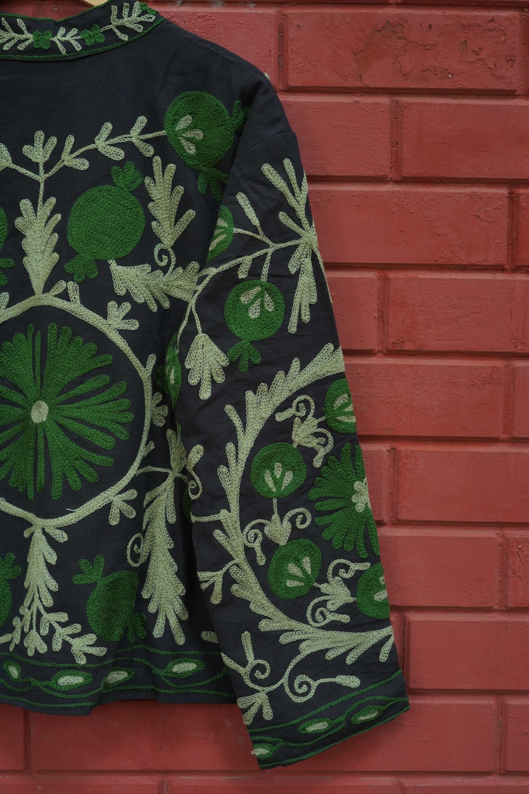 Womens Black Velvet Embroidered Jacket with Floral Design - Image 5