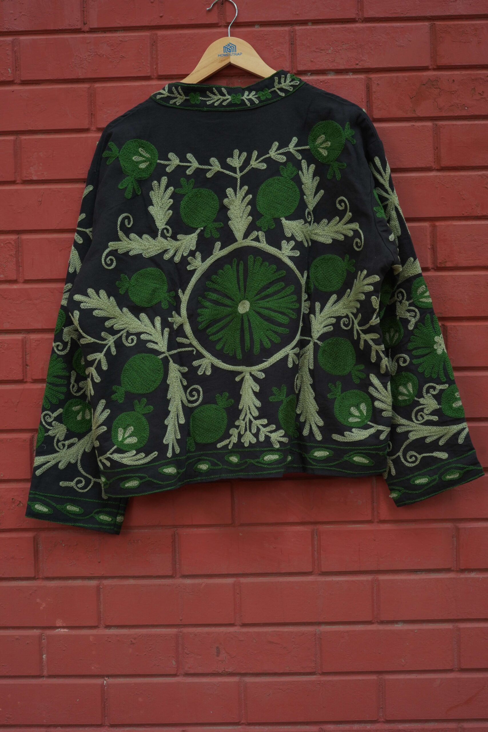 Womens Black Velvet Embroidered Jacket with Floral Design - Image 7