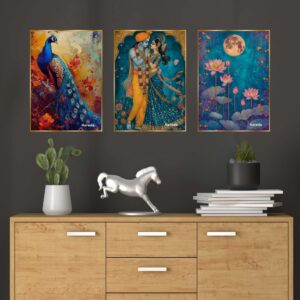 Set of Three Wall Paintings for Wall Dacoration Golden Framed Wall Paintings for Living Room & Bedroom Wall Art for Home Decoration & Office Wall Décor (18x12 inch CH-GD3-12)