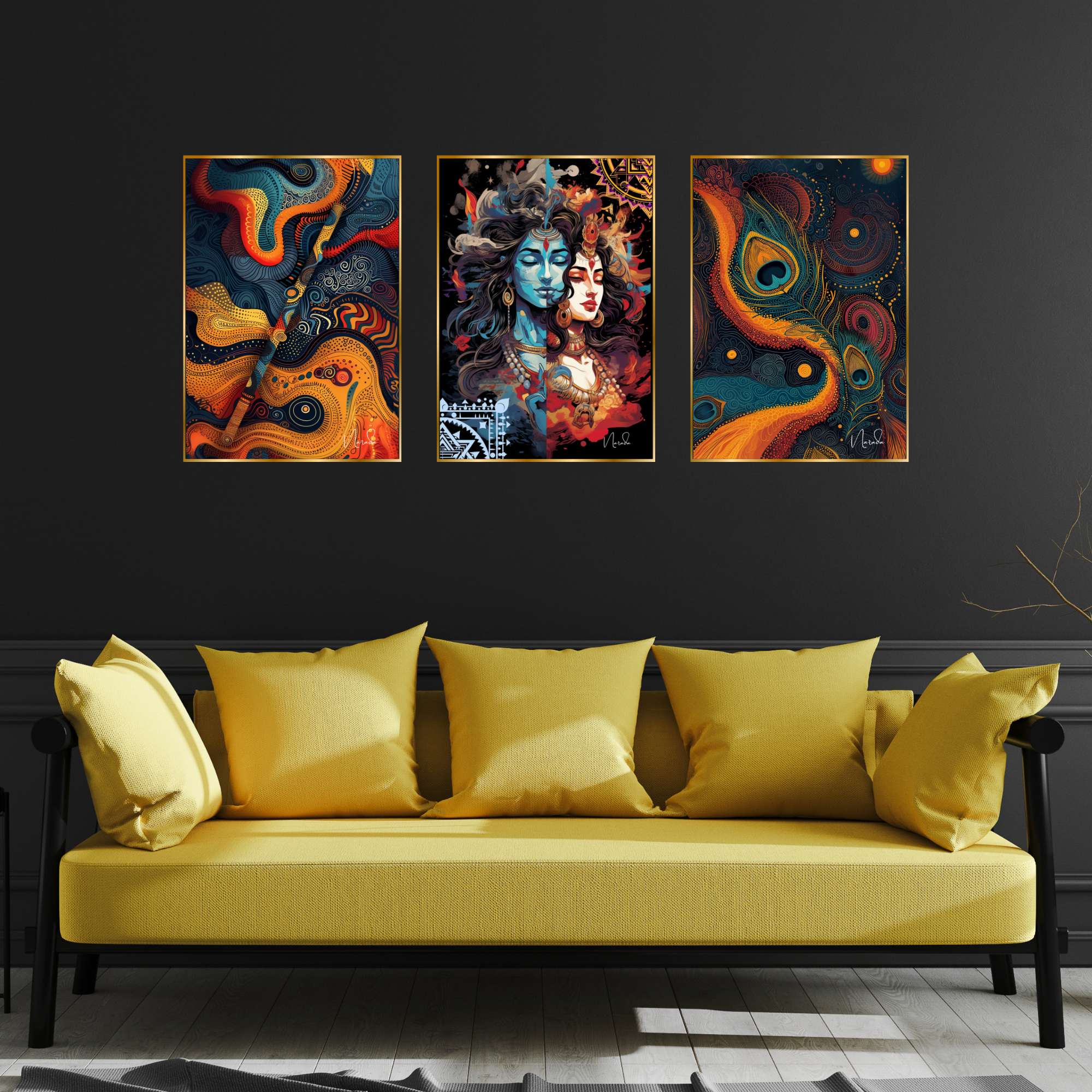 Set of Three Wall Paintings for Wall Dacoration Golden Framed Wall Paintings for Living Room & Bedroom Wall Art for Home Decoration & Office Wall Décor (18x12 inch CH-GD3-5) - Image 3
