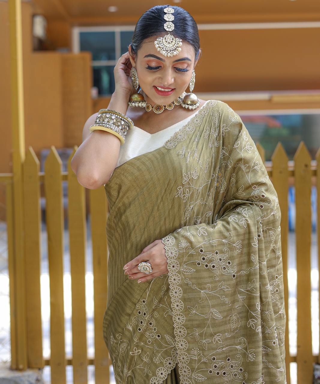 Women's Royal Prussian Blue Georgette Saree with Intricate Silver Thread & Mirror Work Embroidery – Perfect for Festive & Wedding Celebrations - Image 10