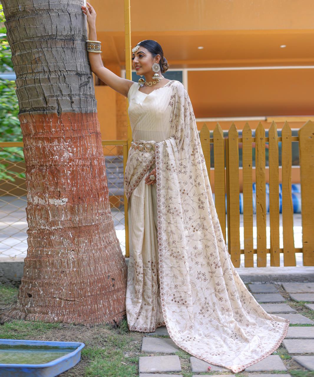 Women's Royal Prussian Blue Georgette Saree with Intricate Silver Thread & Mirror Work Embroidery – Perfect for Festive & Wedding Celebrations - Image 25